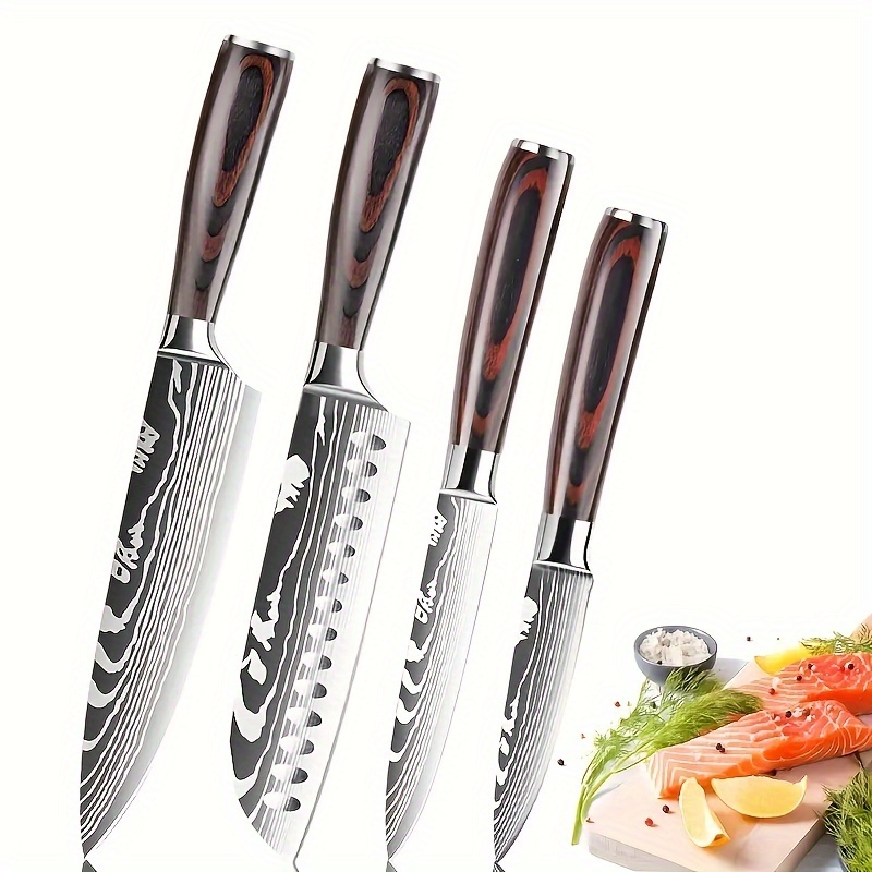 TEMU 4pcs Kitchen Knife Set, Sharp Kitchen Knife Set, Professional Kitchen Knife Set, Including Fruit Knife, Knife, Kitchen Knife, Utility Knife