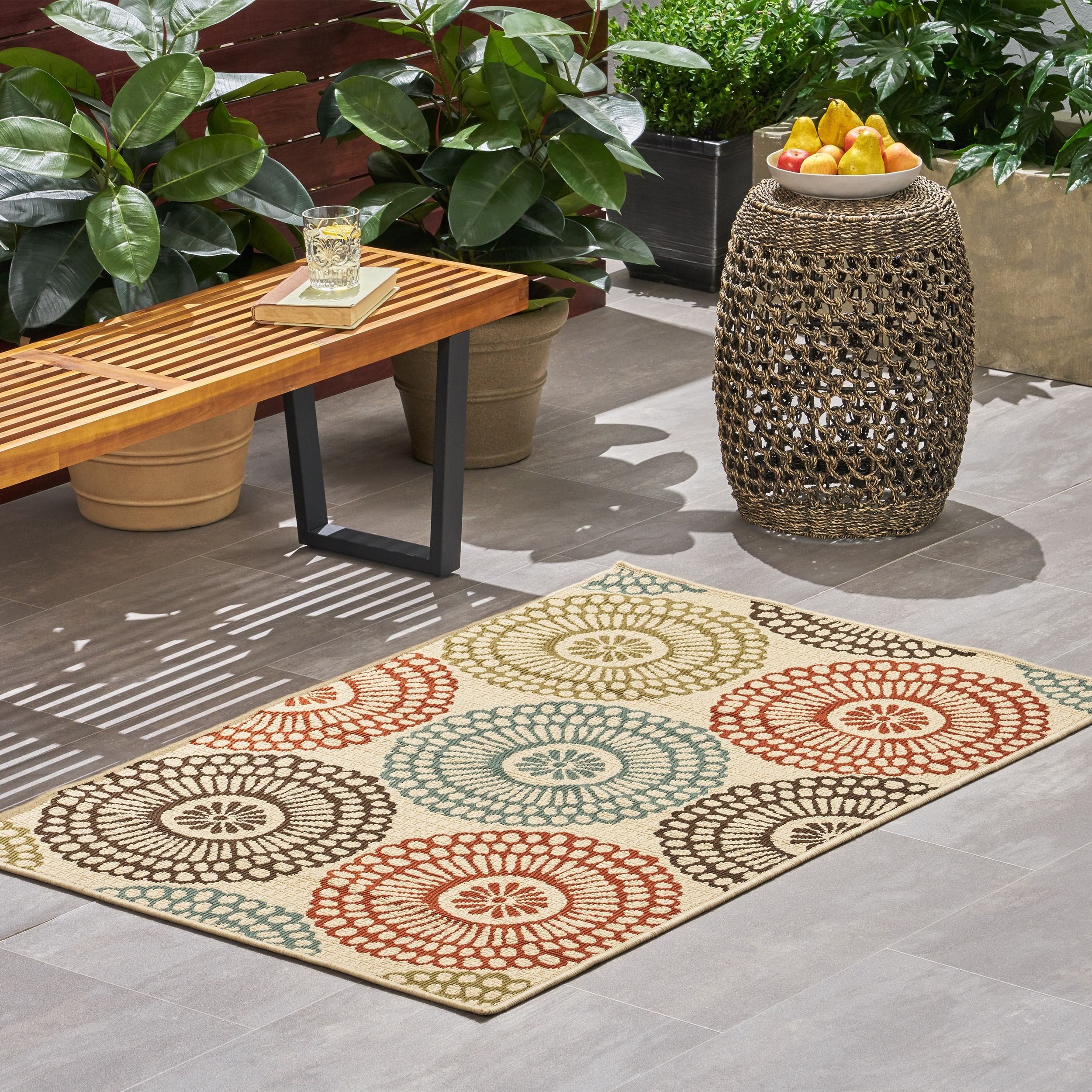

Beige Rug Outdoor Courtyard Carpet Rug With Colorful Flowers, Waterproof Camping Outer Mat, Terrace Kitchen Carpet, Home Decoration, 3'3" X 5'/ W39*l60*h0.16inch