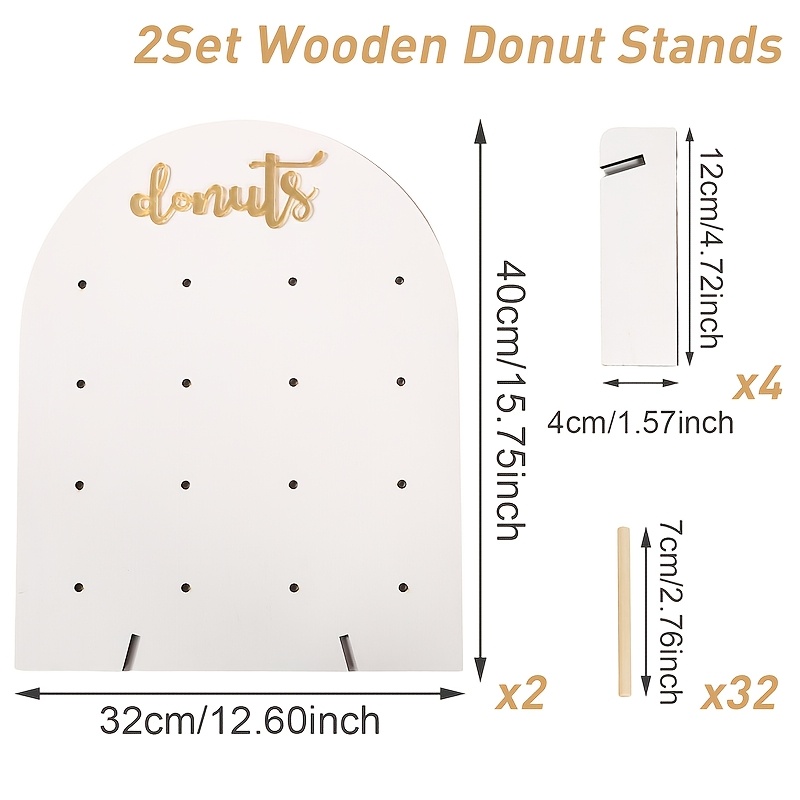 E-shop 2 Sets, gebogenes weißes Holz Donut Display Ständer, 32 x 40 cm, Display Ständer Mittelstück, Geburtstagsparty Dekoration, Babyparty Zubehör,