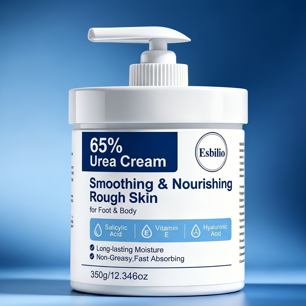 ESBILIO 350g 65% Urea Cream Suitable for Rough Dry Cracked Skin on Heels, Knees, Elbows & Hands - Fast-Absorbing Non-Greasy Formula with Salicylic Acid, Vitamin E & Hyaluronic Acid for, Hydration & Smoothing