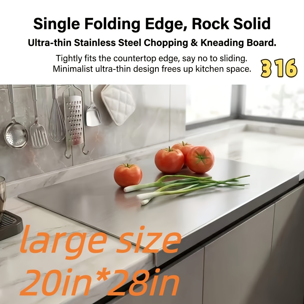 316 Stainless Steellarge Size Stainless Steel Countertop Protector Cutting Board with L-Shape Lip, Heavy Duty Food Grade Anti-Bacterial Metal Pastry Board, Scratch Resistant Kitchen Worktop Guard for Chopping Kneading Baking, Multiple Sizes Available