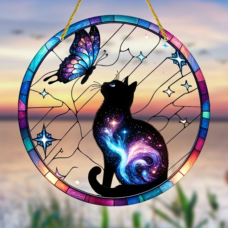 

For Cat & - 8"x8" Stained Hanging For / Decor, , , , , And - For