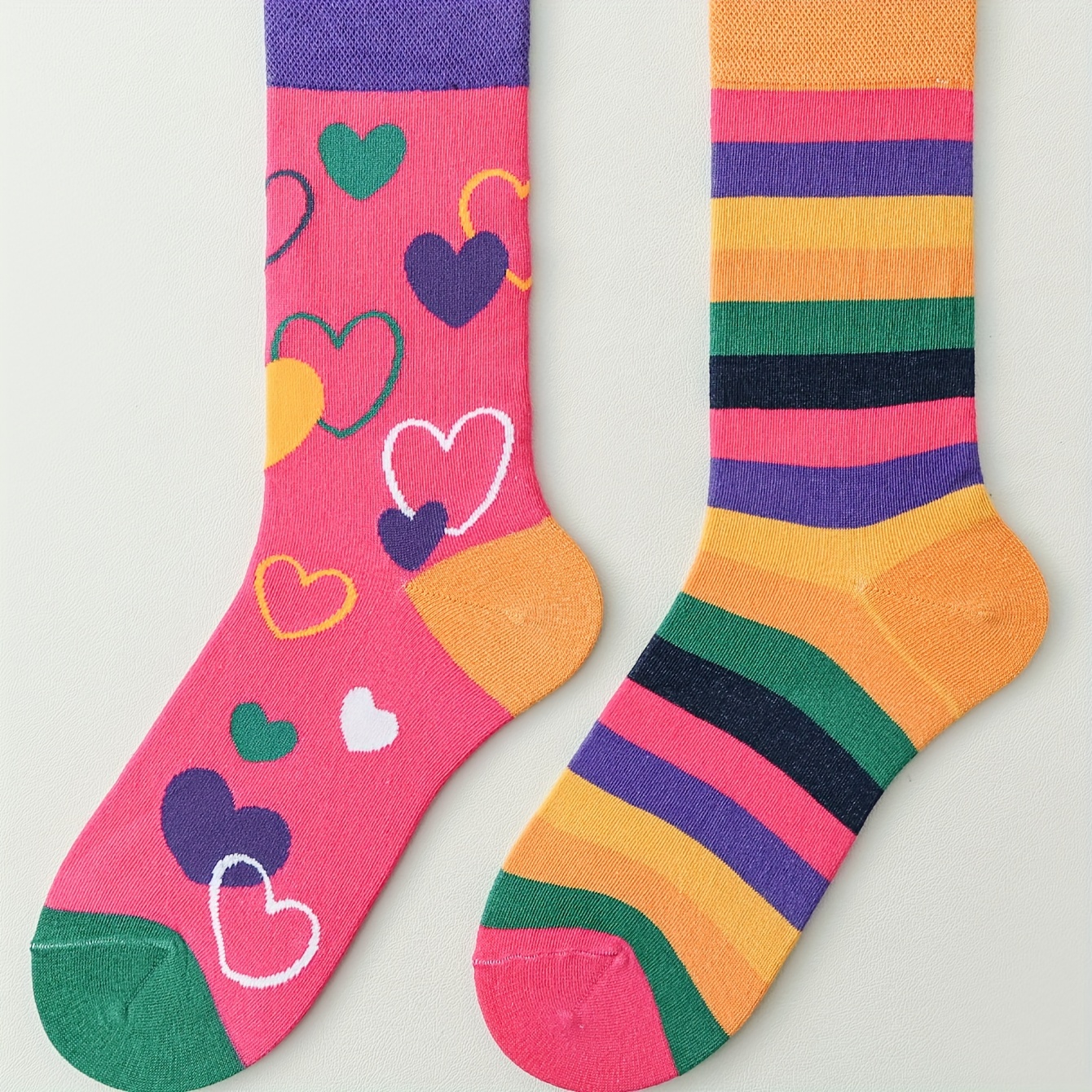 

Rainbow Heart & Striped Socks, Sports Ab Street Style Mid Tube Socks, Women's Stockings & Hosiery For Fall & Autumn