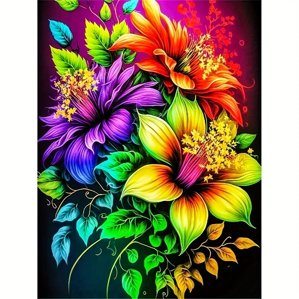 

Vibrant Floral 5d Diamond Painting Kit - 11.8x15.7in Diy Canvas, Flowers & Leaves Mosaic Art, Wall Decor Craft For Home & Kitchen, New Diamond Painting Kits