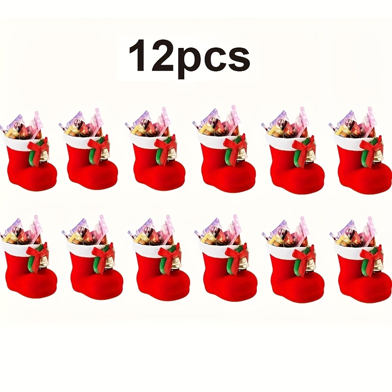 TEMU 12 sacs cadeaux Père Noël de bottines - Sacs à friandises rouges de chaussures pour cadeaux de fête de Noël et du An, décoration de fêtes,