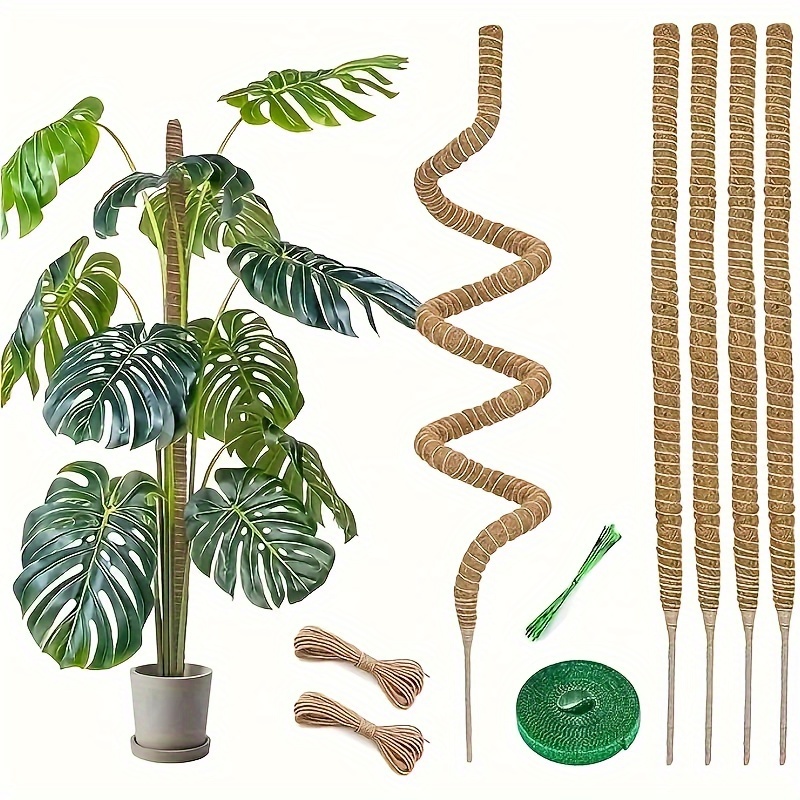 

28-inch Soft Moss Pole Plant Support Stake For Indoor Climbing Plants - Flexible Coconut Coir With Gardeners Tape & , Bendable Pot Trellis For & Ferns, Includes Hemp Rope & Tying Strap