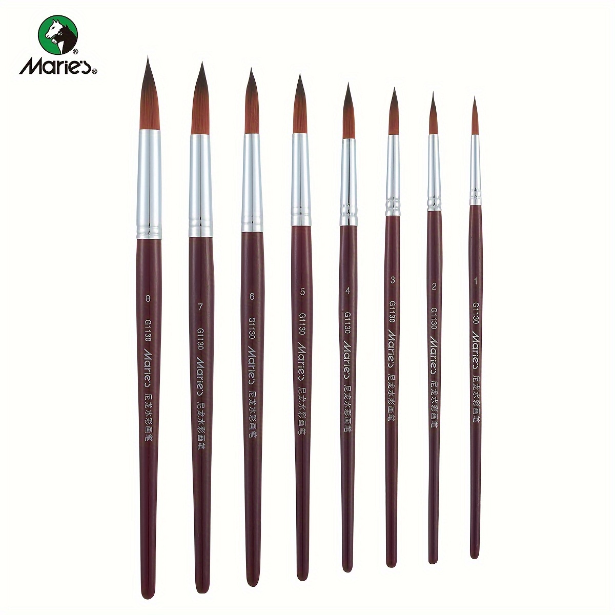 

Brush Set 8pcs - Round Tip Soft Non-shedding Nylon Wooden Long Handle - Watercolor, Acrylic, Ink, Watercolor, Oil, , Digital Painting Detail Brushes