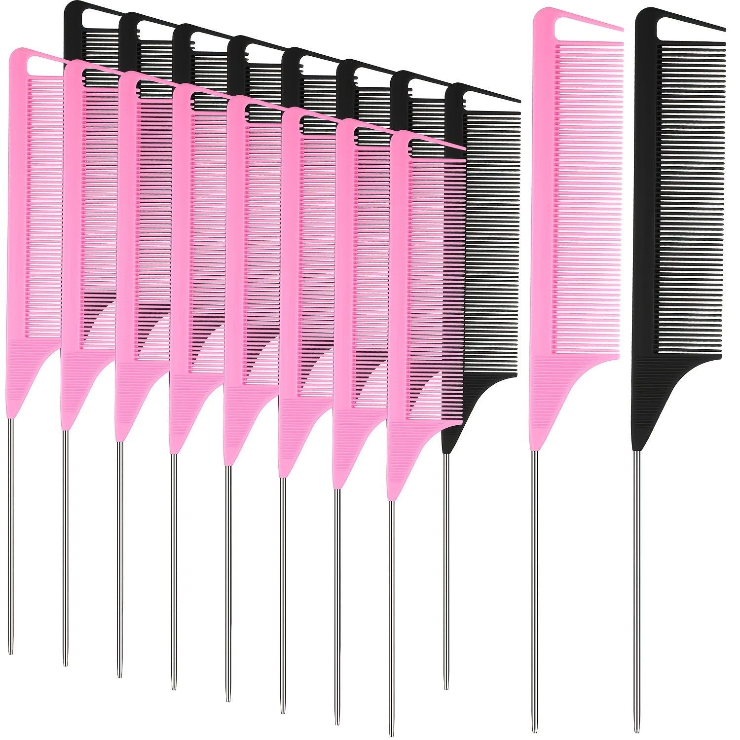TEMU Lot de 18 peignes séparateurs pour , peigne à queue de rat effilochant en acier inoxydable à pointe fine pour coupe de cheveux, coiffure,