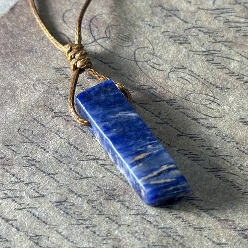 bohemian necklace handcrafted natural mineral pendant blue natural stone with adjustable woven cord irregular stone shape design suitable for daily wear and valentines day gift