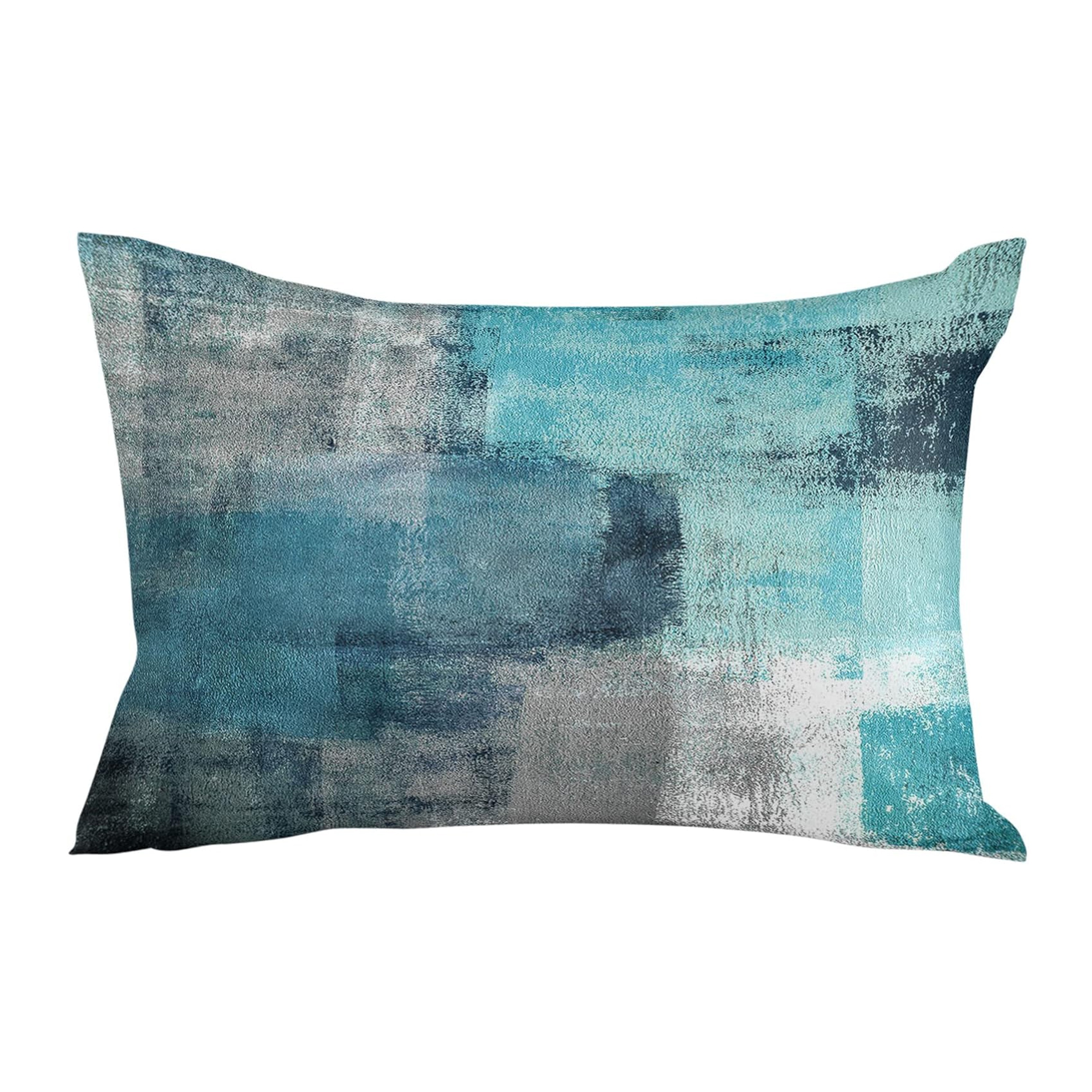 

Vintage Abstract Art Throw Cover 1pc, Turquoise And Grey, Machine Washable, Zippered, Decorative Cushion Case For Home Sofa Bed Car, Woven Polyester, Fits Various Room Types (single Side, Cover Only)