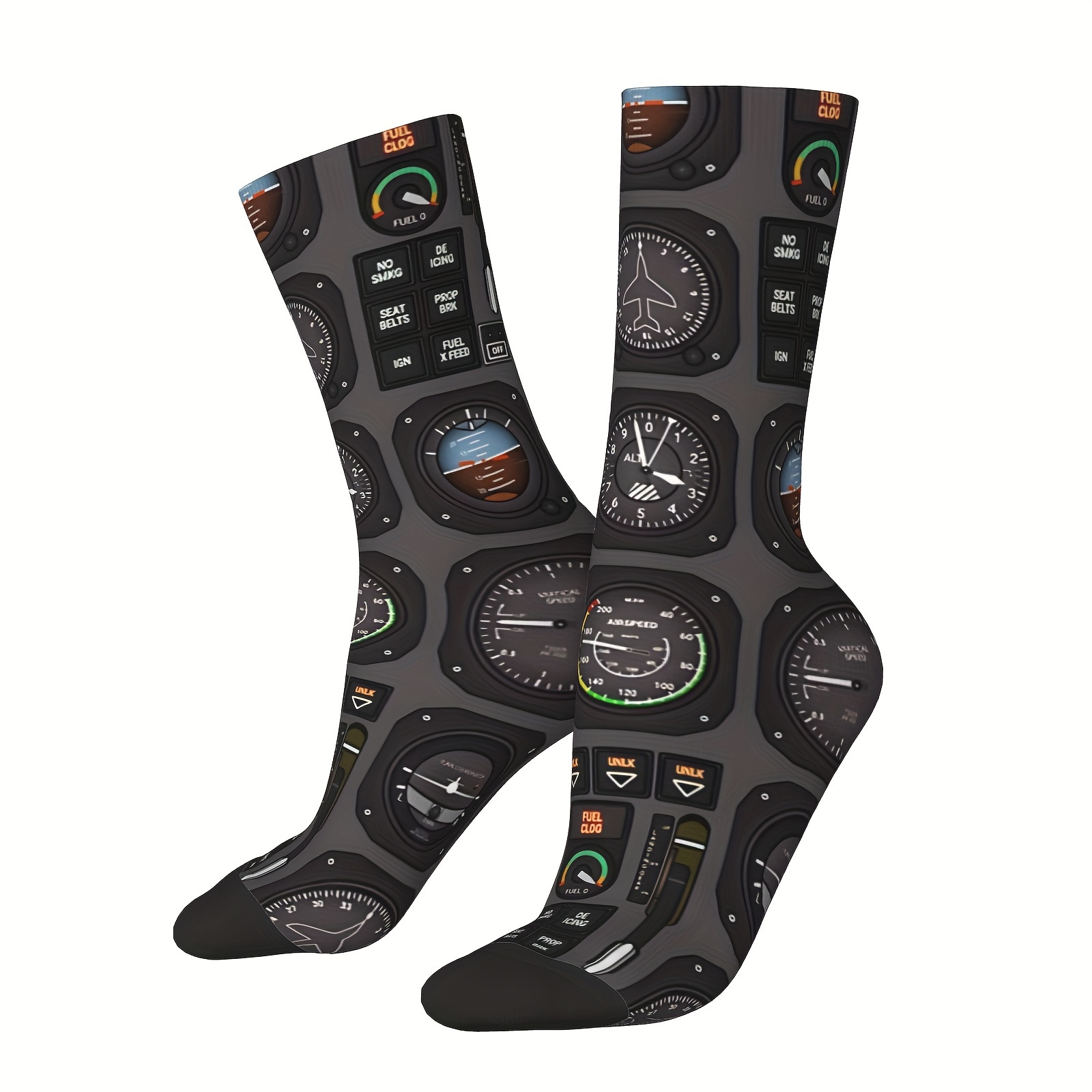 

1 Pair Men's Novelty Flight Instrument Socks - Breathable, With 3d , Polyester & Elastane , Flight Instruments, Socks, Polyester, Women's Stockings