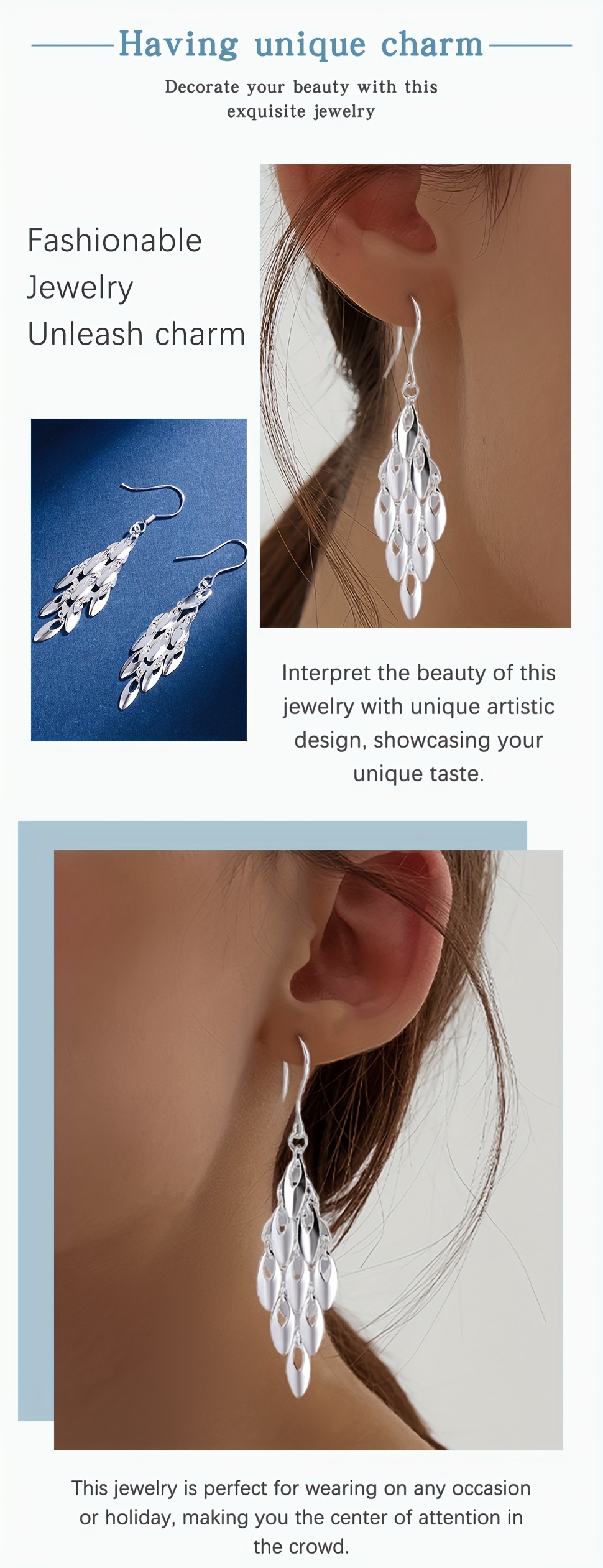 elegant s925 sterling silvery   tail dangle earrings with long tassel bohemian style hypoallergenic for everyday party wear details 3