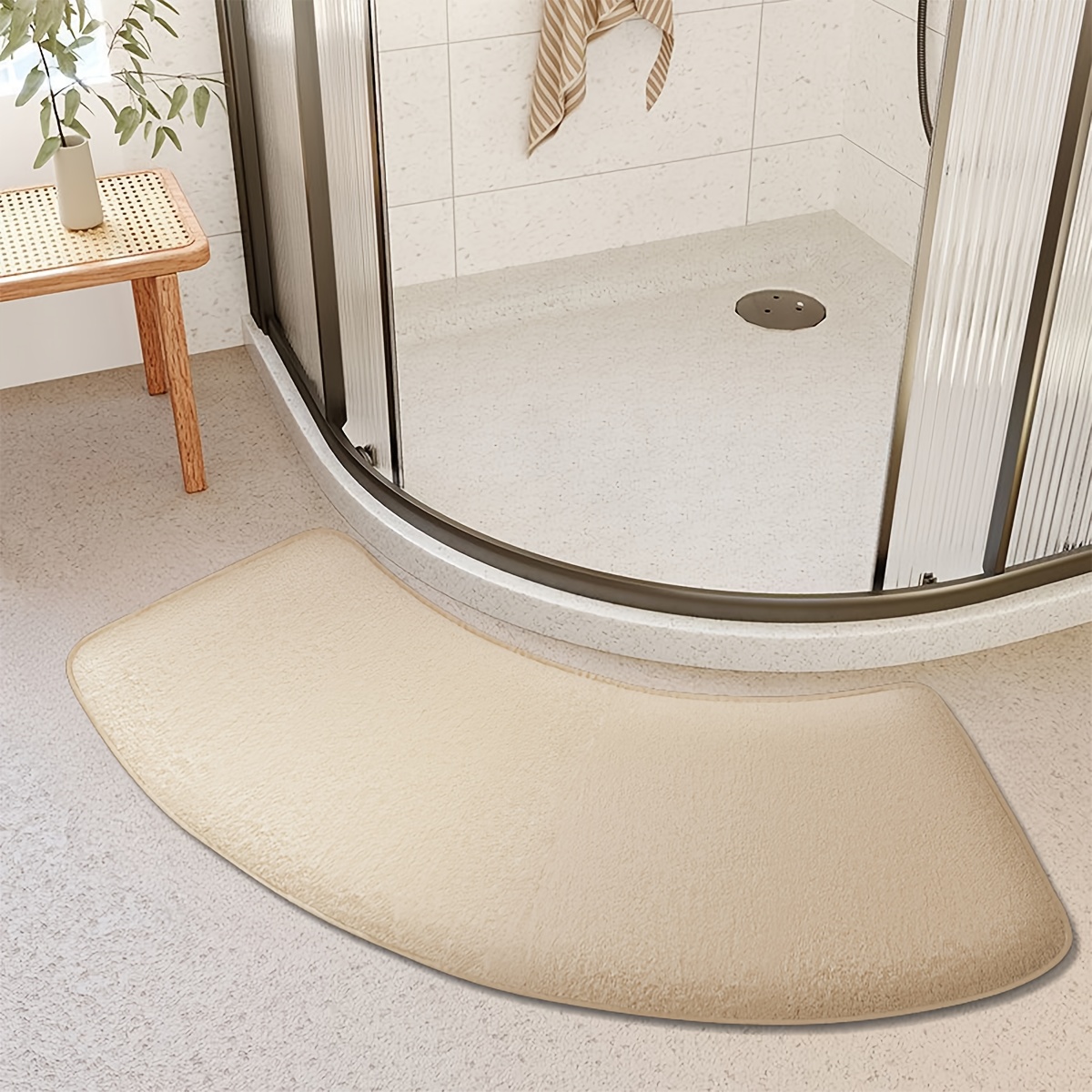 TEMU Arched Solid Color Shower Room Water-absorbing Mat Coral Fleece Toilet Bathroom Anti-slip Mat Thickened Sponge Shaggy Foot Mat