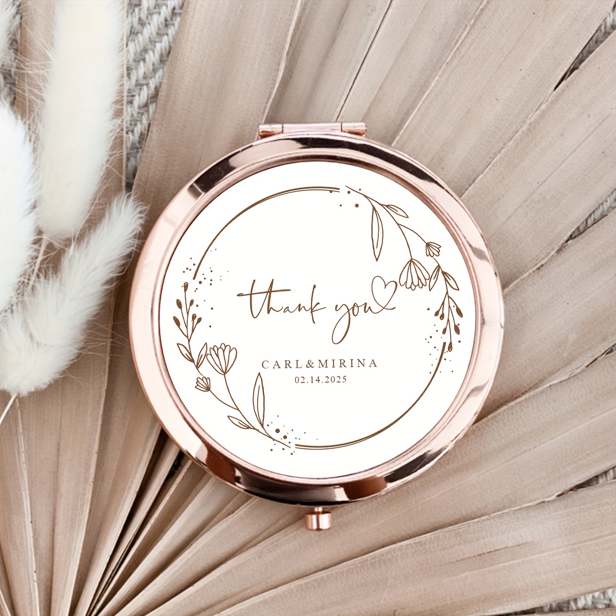 TEMU 1pc Personalized Custom Minimalist Wedding Thank You Gift Makeup Mirror With Exquisite Gift Box, Party Appreciation Gift For Guests, Ladies