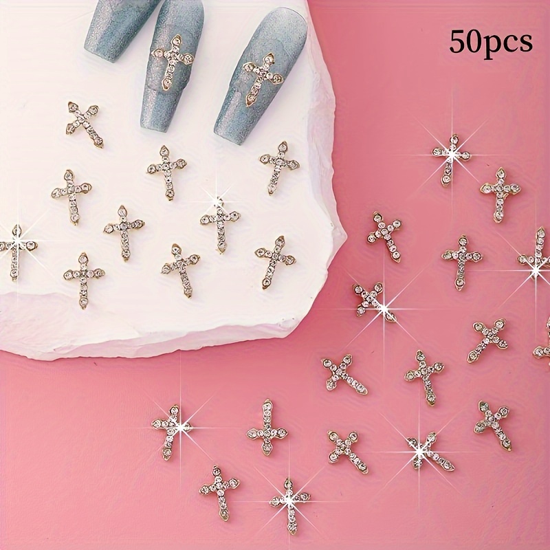Image of 50pcs 3d Nail Charms With Rhinestones - Golden Metal Nail Art Decorations For Women, Elegant Nail Accessories For , Weddings, Parties & Special Occasions, Rhinestone Embellishments