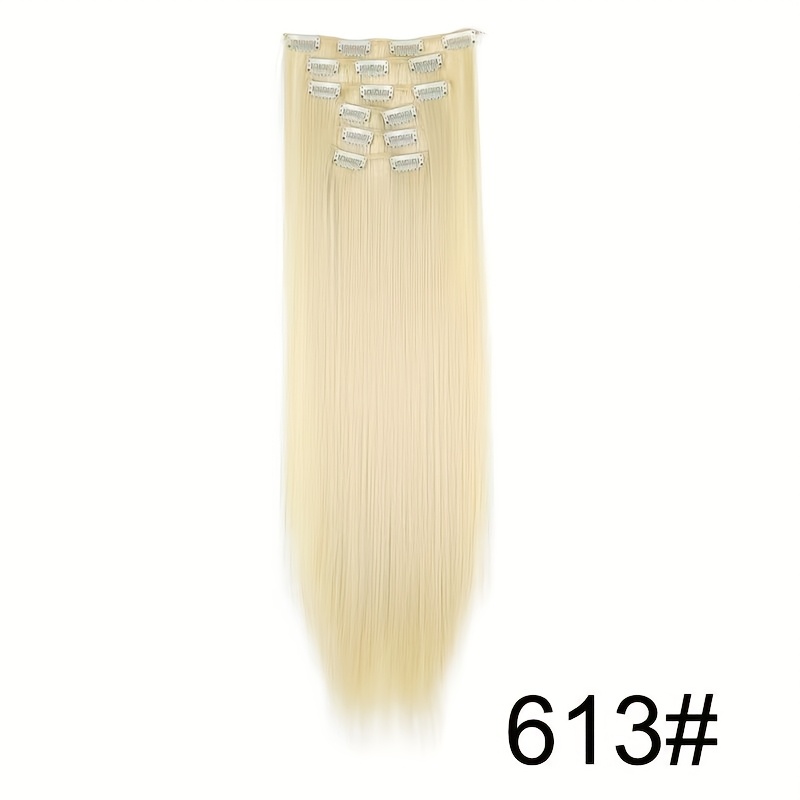 TEMU 6 pièces, 16 étagères, Extensions de cheveux à , 24 pouces, Cheveux synthétiques droits, Perruques synthétiques légères, pour femmes, Barrettes,