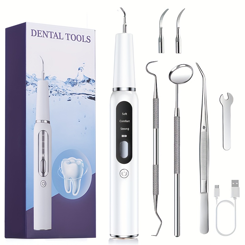 

Electric Tooth Cleaner, 3 Modes, Usb Rechargeable, With Led Light, Teeth Cleaning Kit With Dental Tools, 2 Replaceable Heads