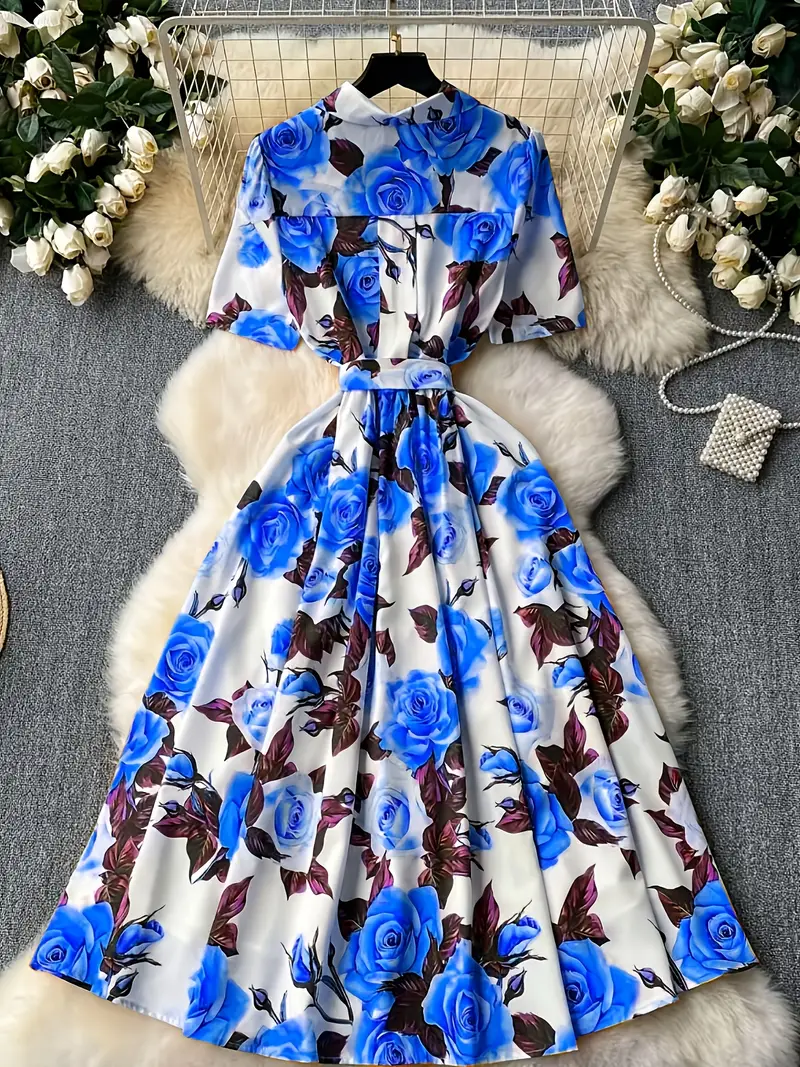 elegant womens floral print dress short sleeves lapel collar - Temu United Arab Emirates elegant womens floral print dress short sleeves lapel collar - Temu United Arab Emirates