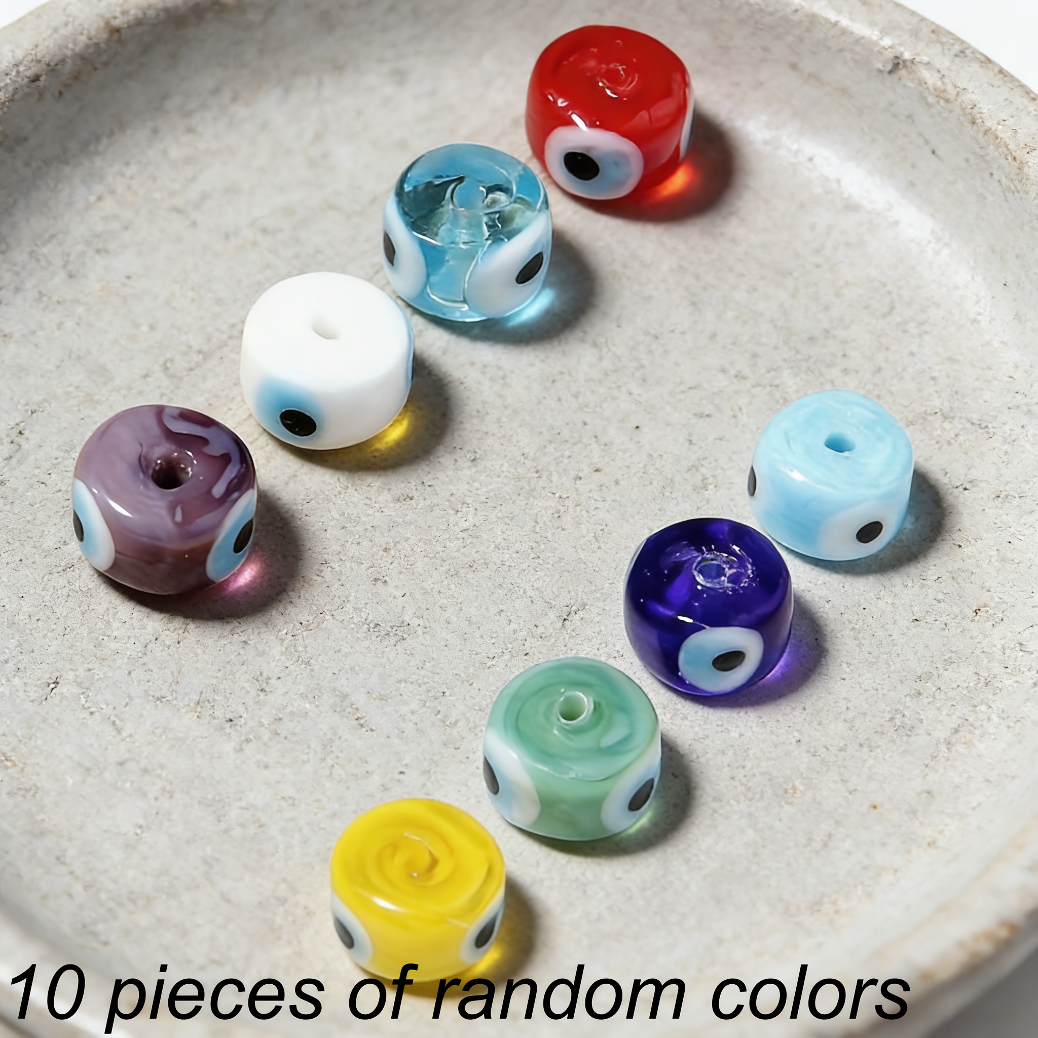 TEMU Lot de 10 perles plates en verre Œil du mal - Perles d'espacement en verre, couleurs aléatoires, convient pour le bricolage de bracelets, et