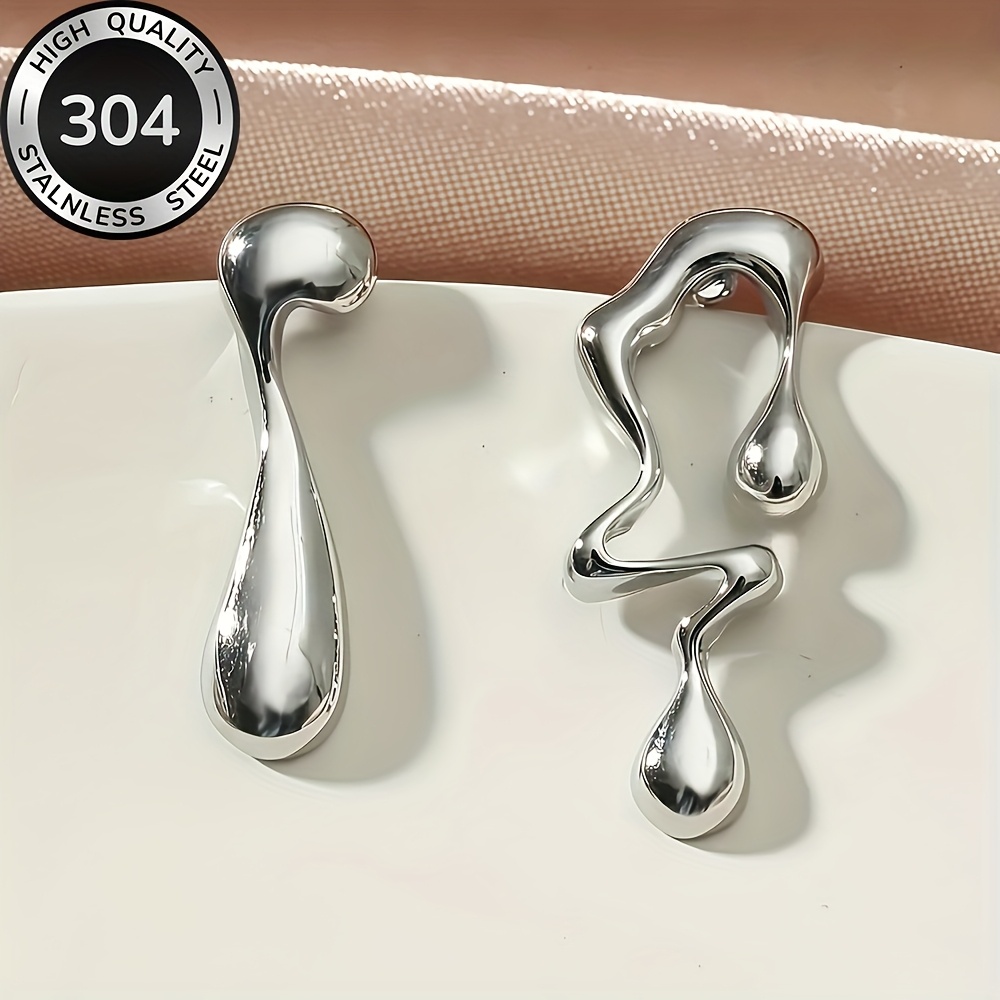 Women's Asymmetrical Teardrop Stainless Steel Earrings