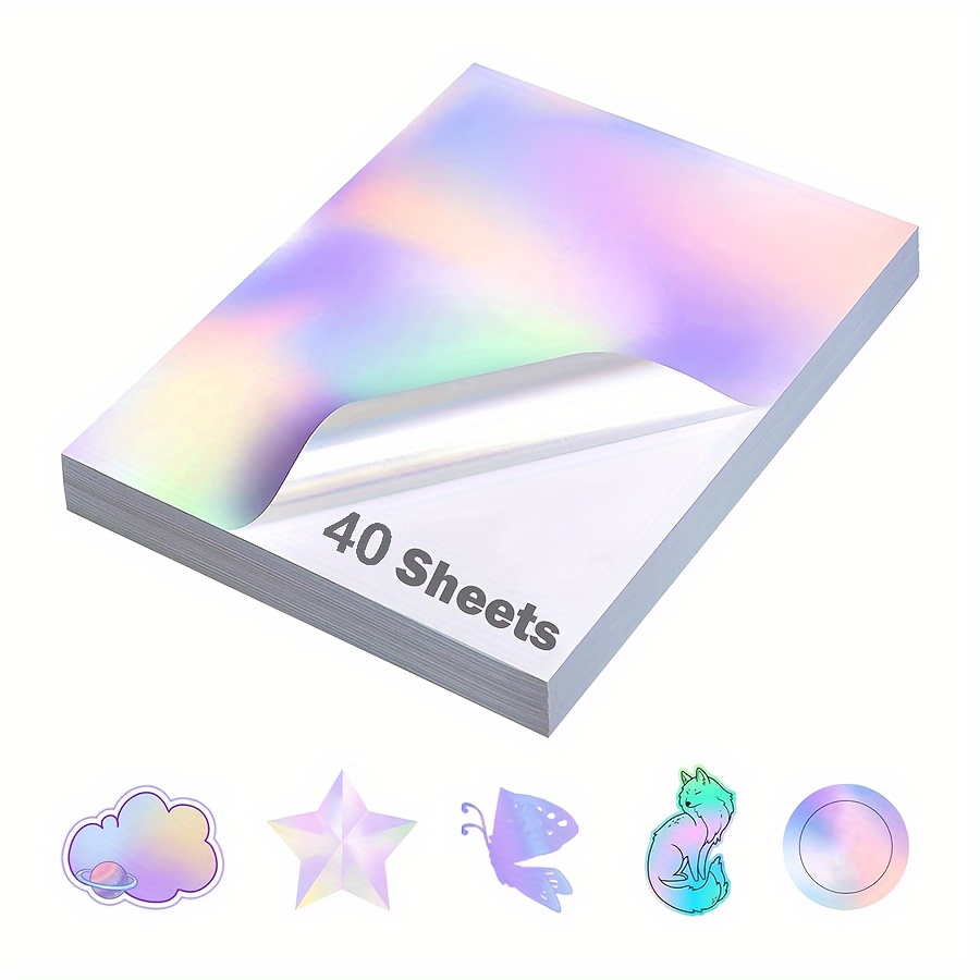 

40 Sheets A4 Holographic Sticker Paper, Self-adhesive Waterproof Sheets For Diy Projects, Inkjet & Laser Printer Compatible (rainbow Effect)