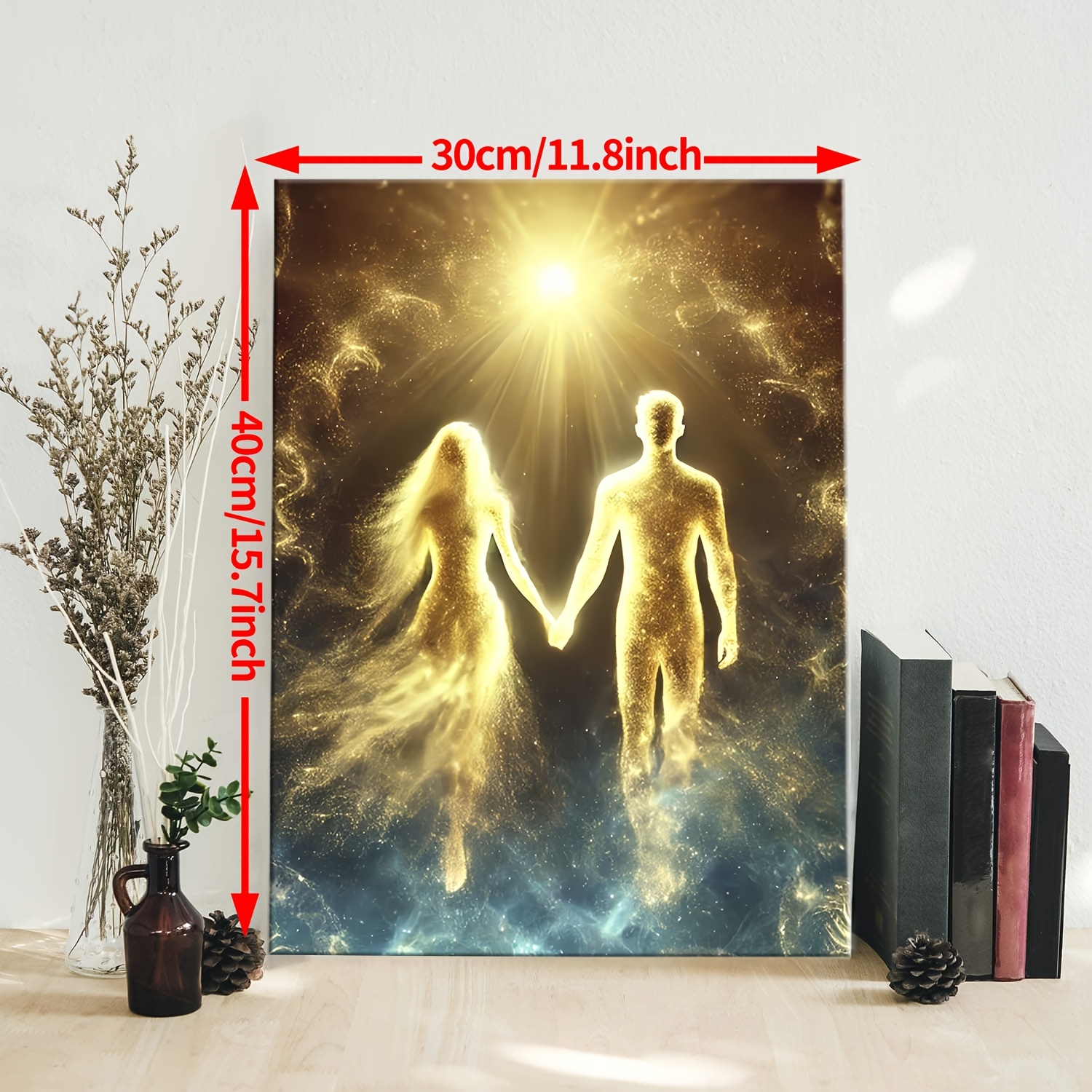 TEMU 1pc Twin Flame Couple Canvas Wall Art - Modern Traditional Style Spiritual Symbolism, Wooden Framed 11.8x15.7 Inch Ready To Hang, Vibrant