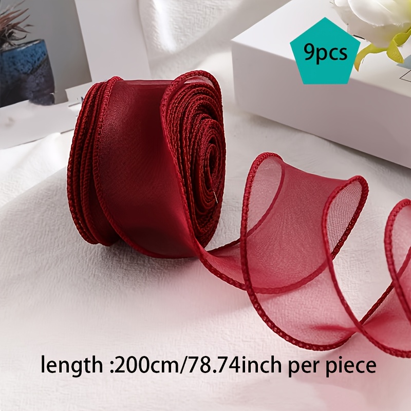TEMU 9 pezzi di nastri tono caldo, nastri a rete trasparenti stile INS, nastri in garza con bordi ondulati, per bouquet, confezioni regalo,