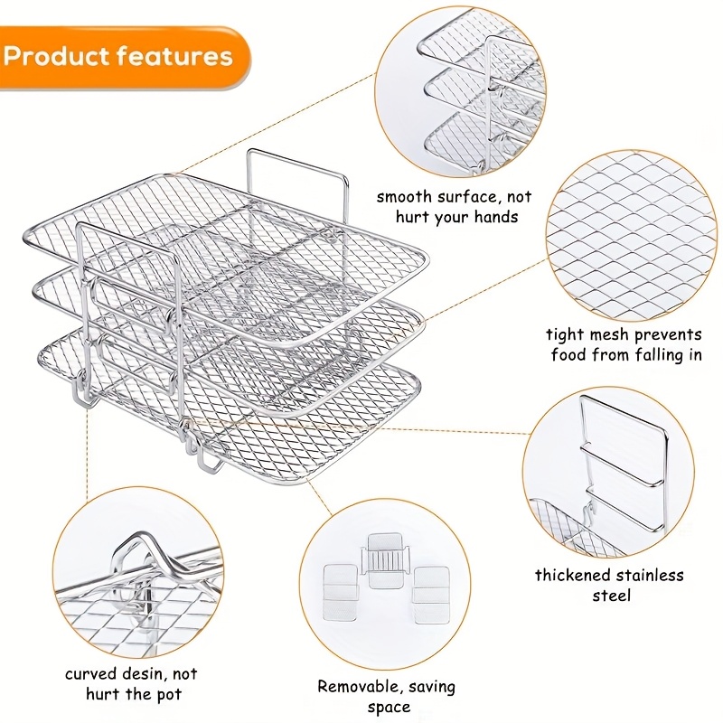 stainless steel frying net air fryer grill net charcoal stove net outdoor barbecue net with feet   layer oven net air fryer grill grill dehydration rack barbecue net fryer accessories grill fruit and vegetable cooking rack details 1