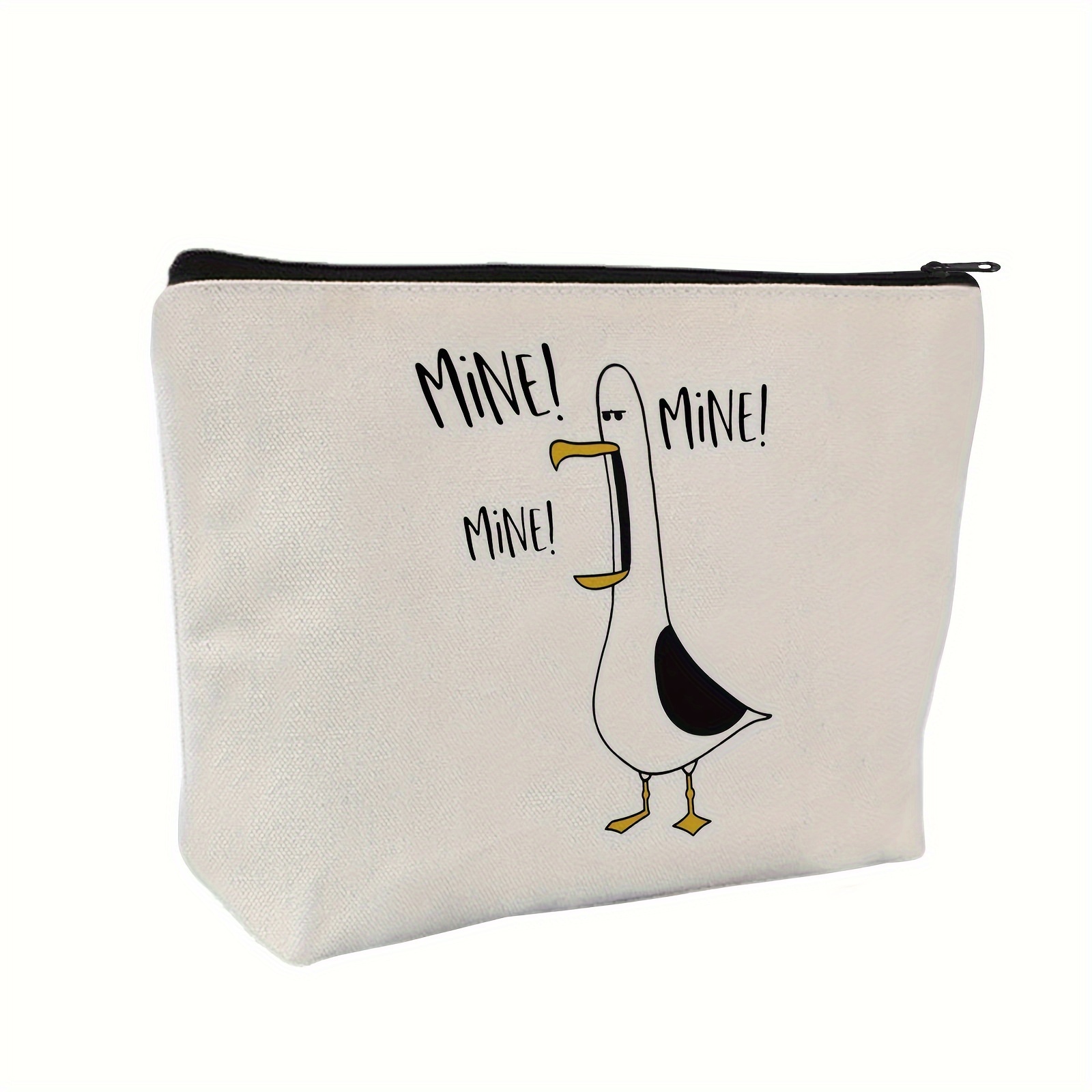 

Canvas Seagull Cosmetic Bag For Women - 1pc Unscented, Non-waterproof Makeup Pouch With Fun "mine! Mine! Mine!" Design, Ideal Gift For Seagull & Animal Lovers