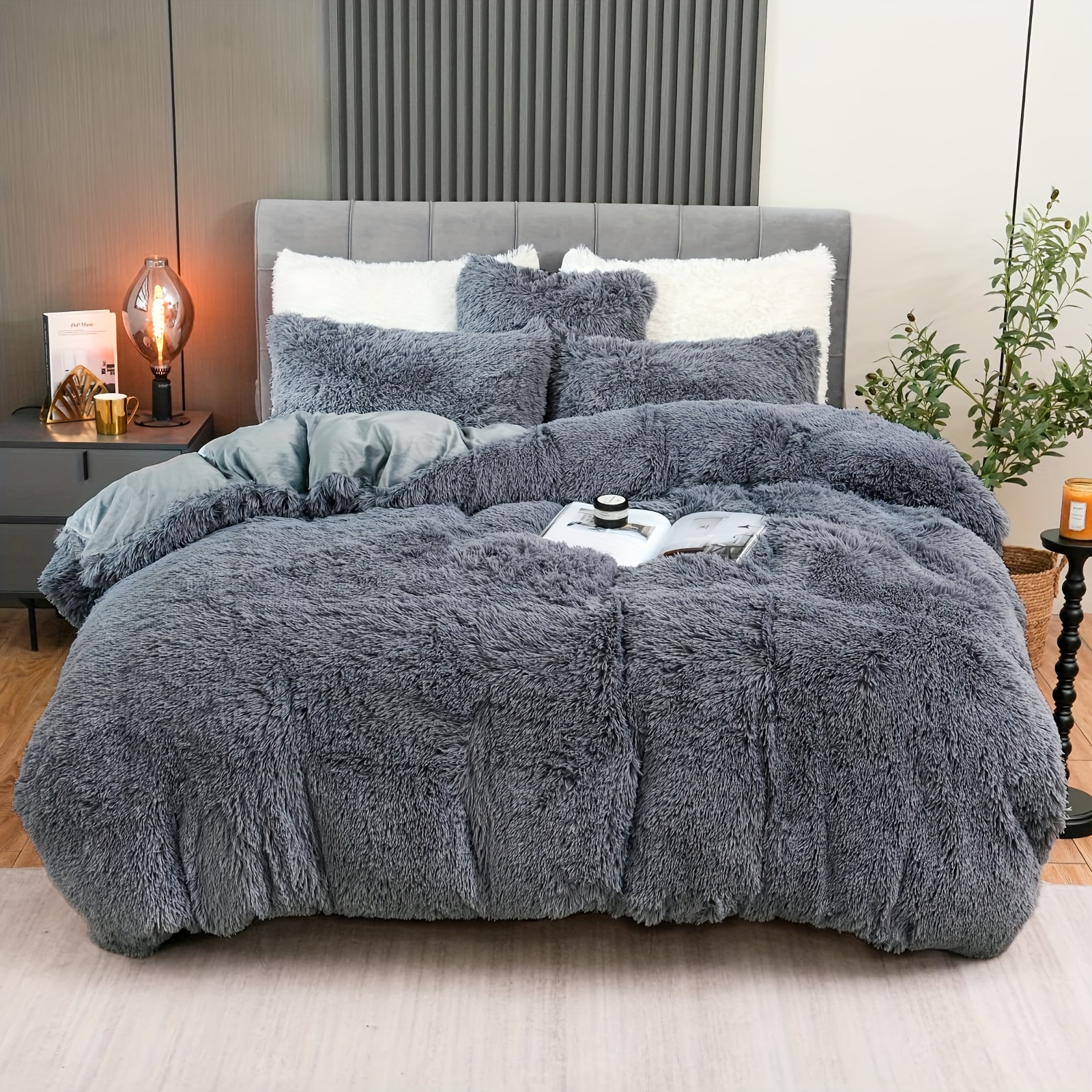 

3pcs/4pcs Fuzzy Duvet Set Size, Fluffy Bed (1 Fur Duvet +1/2 + 1 )