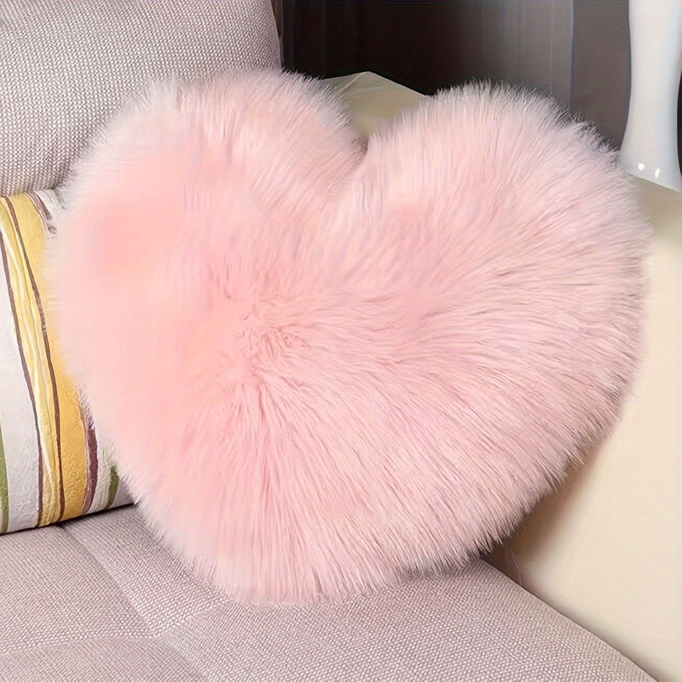 Image of 1pc 43x43cm Thick 5cm Heavy 150g Pink Wool Pillowcase, Cushion Cover, Bedding, Sofa Cushion, Chair Cushion, Long Plush Sofa Bedroom Decoration Pillowcase (pillow Insert Not Included)