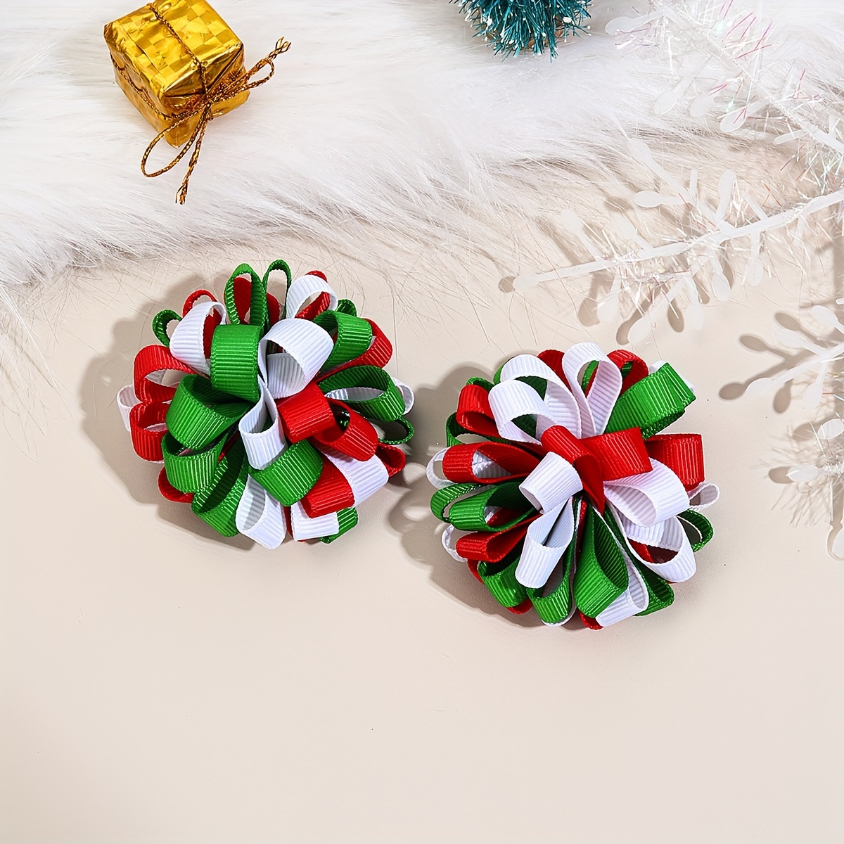 

2-pack Christmas Themed Hair Clips, Cute Polyester Bow Alligator Clips, Hydrangea-inspired, Non-slip Hair Accessories For Over 15 Years, Mixed Colors