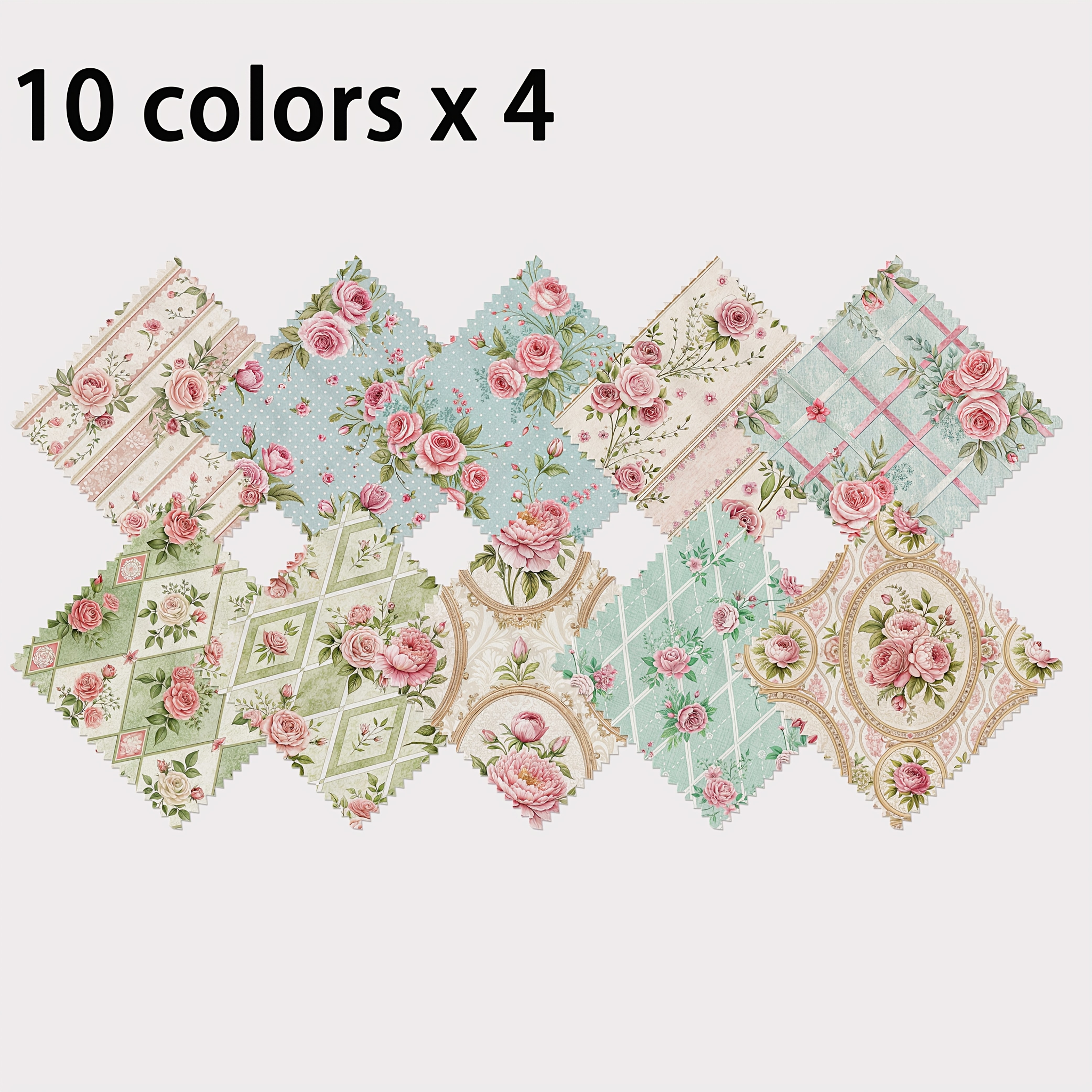 TEMU 40pcs Charm Pack Assortment, Retro Pastoral Style Pink Rose Print Pattern, Handmade Texture Style Elements, 10 Styles Of Designs 120g Polyester