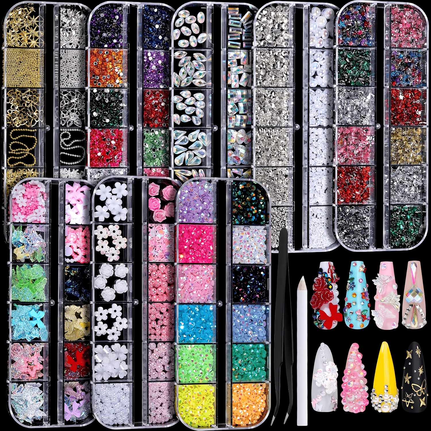 TEMU 8 Boxes (multi-shape) Clear Flatback Rhinestone Nail Charms & Bedazzling Gems - Y2k Suitable For Crafts, Nail Art Accessories With Colorful
