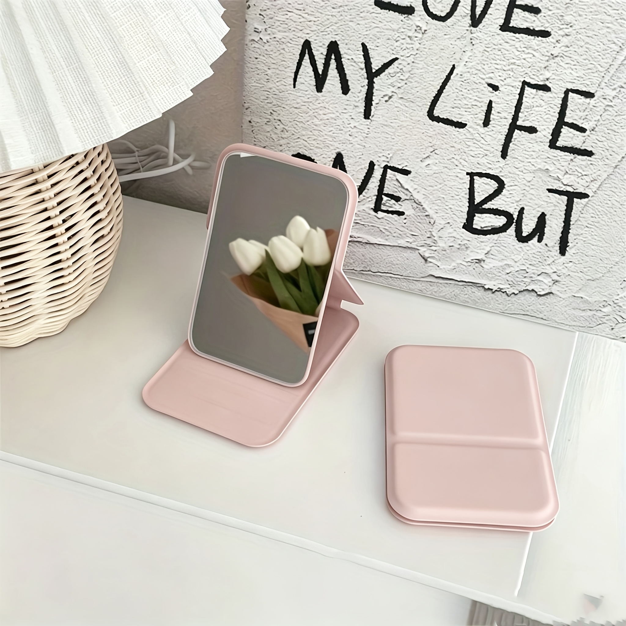 Foldable Mini HD Makeup Mirror with Adjustable PU Stand