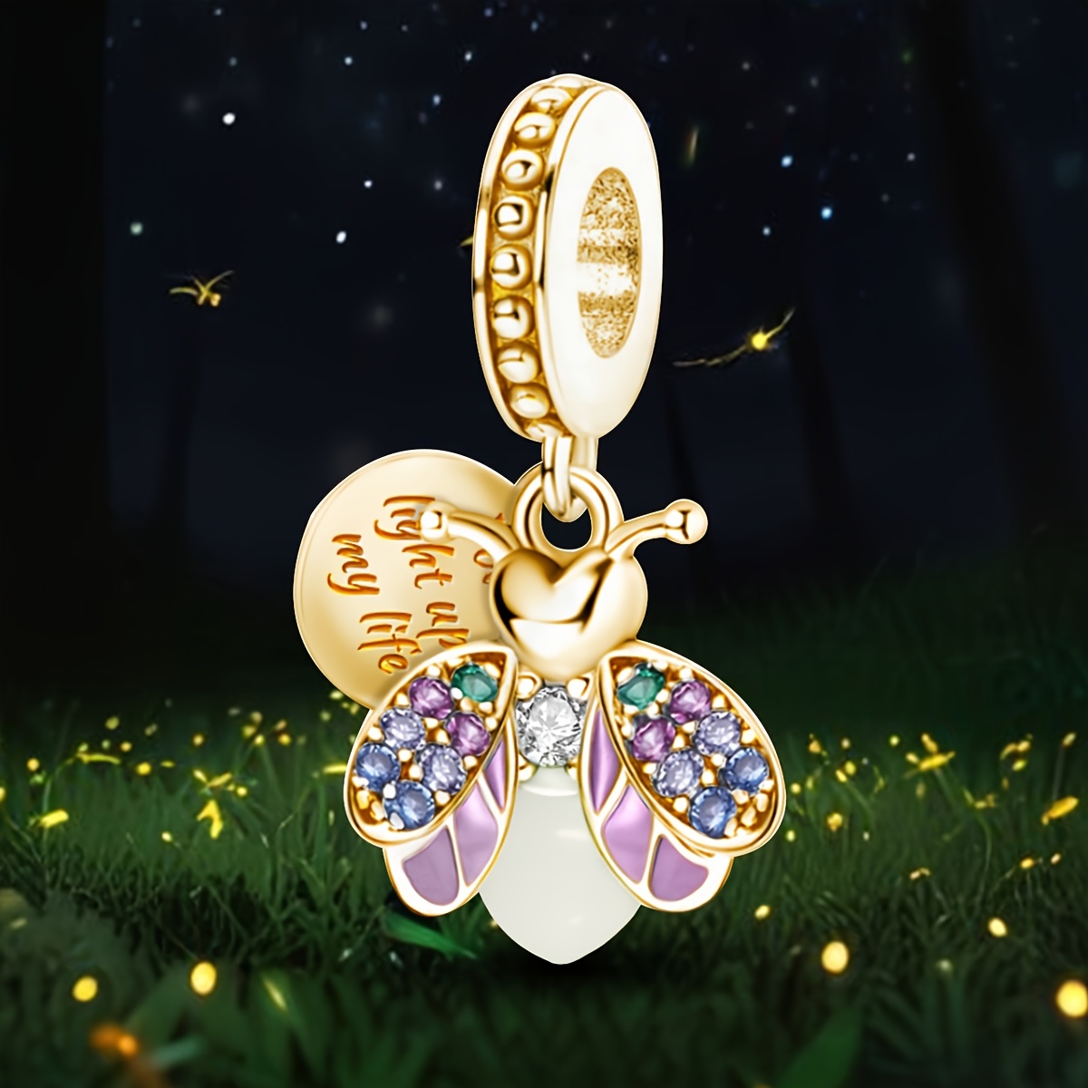 1pc 925 Silver-plated Charms Glowstone Firefly Pendant Fit Pattern Creative Bracelets Bangle Necklaces Making Accessory For Women