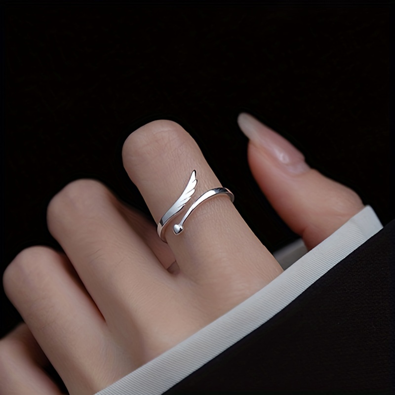 Women's Adjustable 925 Sterling Silver Angel Wing Cuff Ring