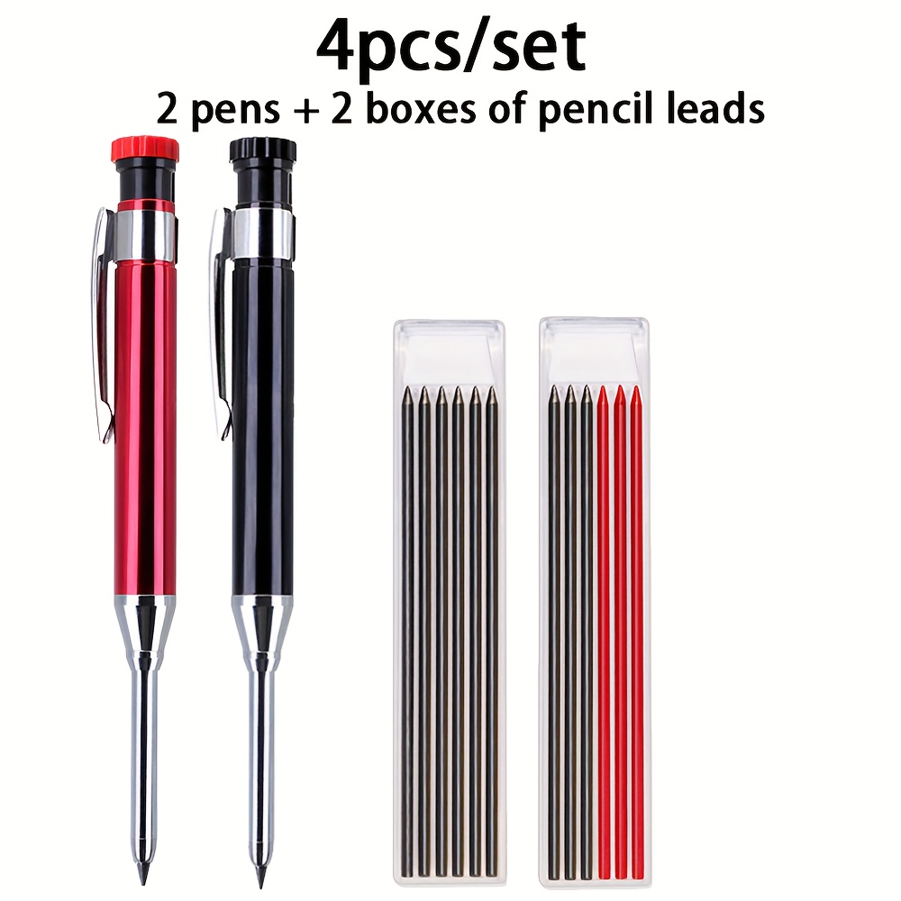 E-shop 4er-Set Hochwertige Metall-Aluminium-Mechanische Bleistifte mit 2,8 mm schwarzer/weißer Ersatzmine, bruchfest – ideal für Holzbearbeitung,