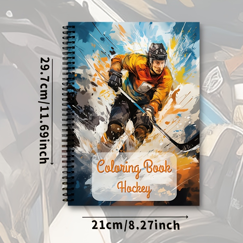 Image of Ice Hockey Coloring Book, Ice Hockey Design, Competitive Dynamic Scenes, Hockey Stick, Skates, And Protective Gear Patterns, Fan Coloring Creation, Match Commemrative Gift, Holiday And
