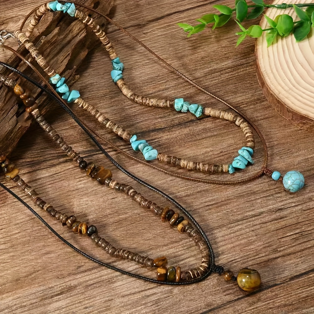 Conjunto de 4 colares para homem com pedra de   de tigre e pingente de   - Elegante joalharia sintética de   falsa para uso diário, festas e presentes, perfeito para     Namorados, o Ano     e   desportivos, acessórios para festas | Colar elegante | Pingente de   sintética falsa