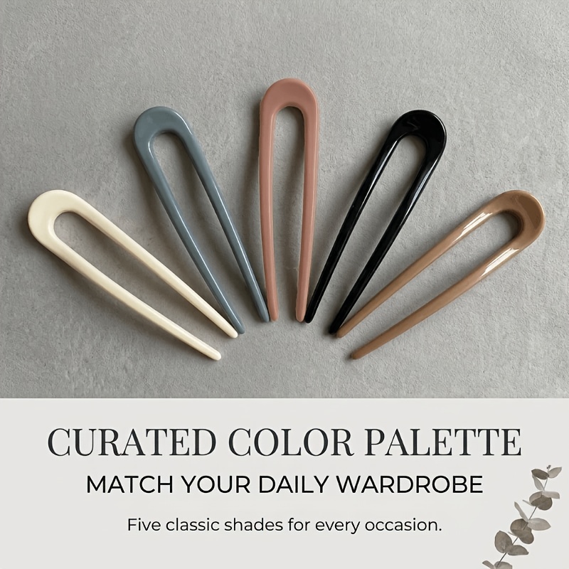 TEMU [5pcs Mixed Colors] Retro Minimalist Acrylic U-shaped Hairpin, Gentle Temperament Bun Hairstyle Artifact, Lengthened Non-slip, Does Not Damage