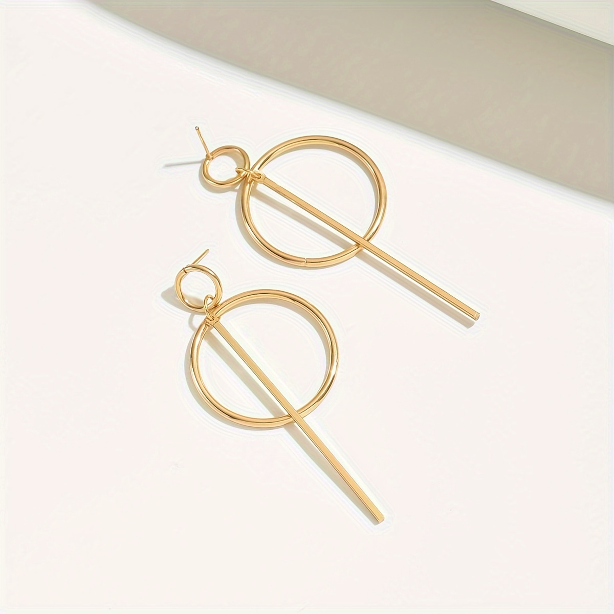 European American Round Ring Long Bar Earrings