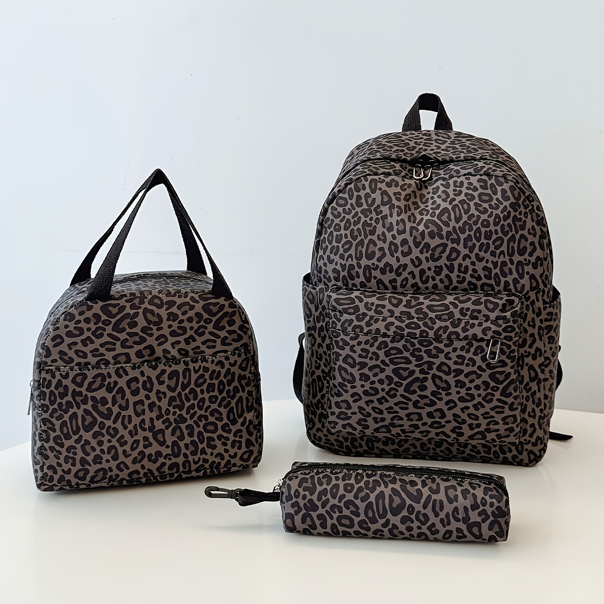 TEMU Leopard Print Backpack Suitable For School & Travel - Lightweight Laptop Bag With Adjustable Shoulder Straps, Multi- Bookshelf & Zipper Closure,