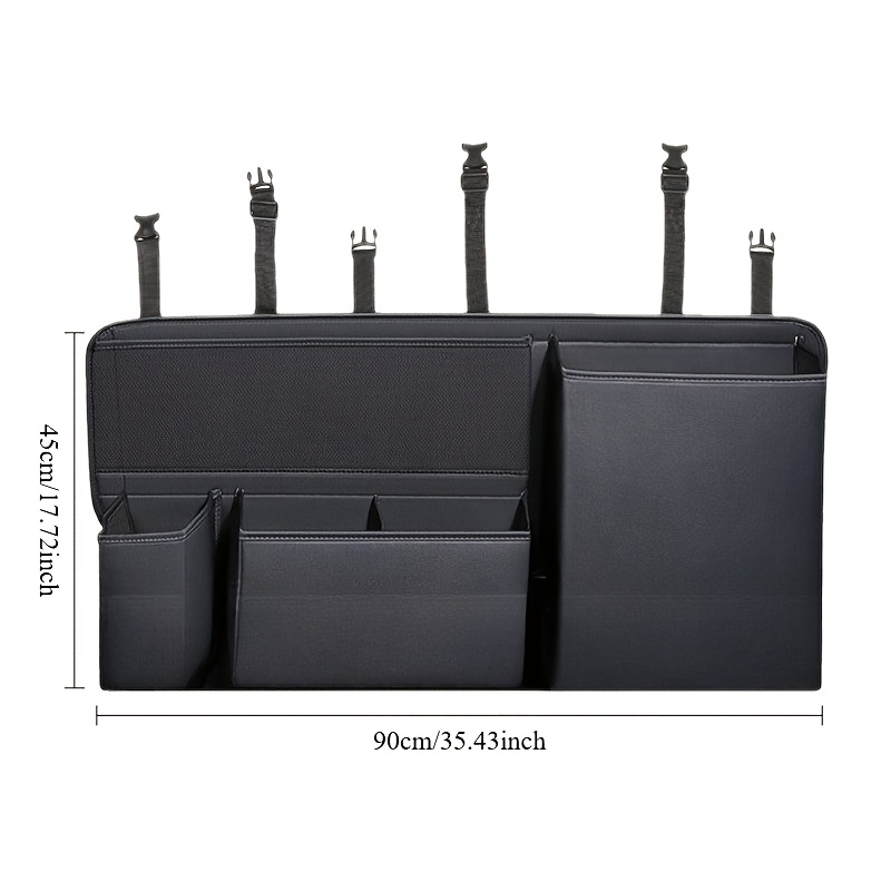 TEMU 1pc/2pcs Car Universal Trunk Organizer, Rear Seat Storage Bag, Multifunctional Car Storage Bag, Faux Leather Material, , Convenient Storage,