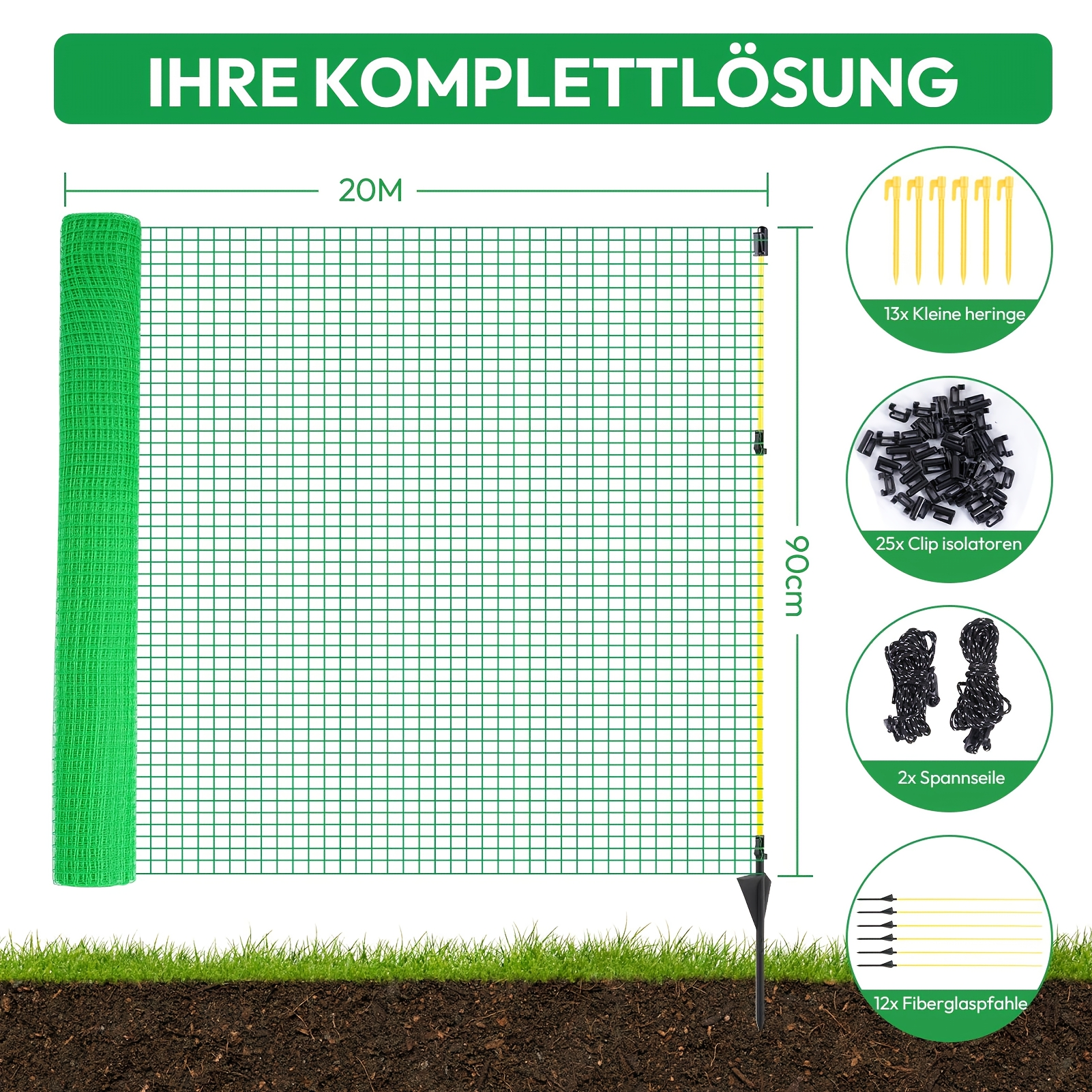 1 Roll Green Mesh Fence Heavy Duty Garden Fencing For Chicken Coop, Poultry, Pet Enclosure, Aviary, Rabbit Hutch, Outdoor Barrier, Grid Pattern