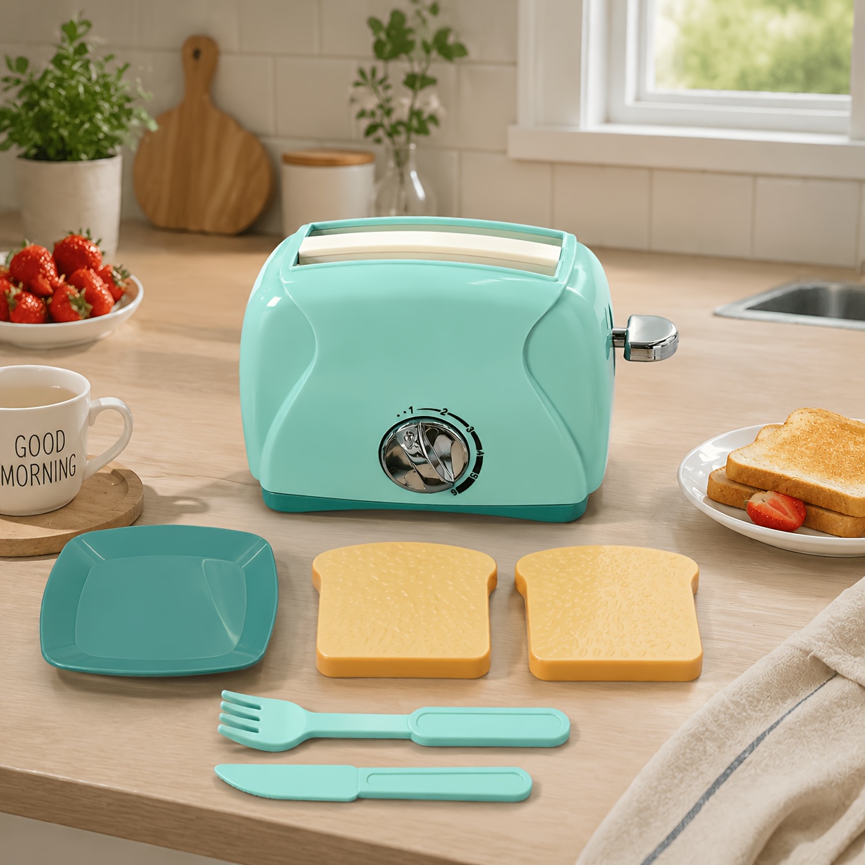 TEMU A Toaster Toy Set, Including 1 Toaster And 2pcs Of Bread. Role-playing Toy, Pretend Play Toy, Realistic Kitchen Toy. Suitable For Parent-child