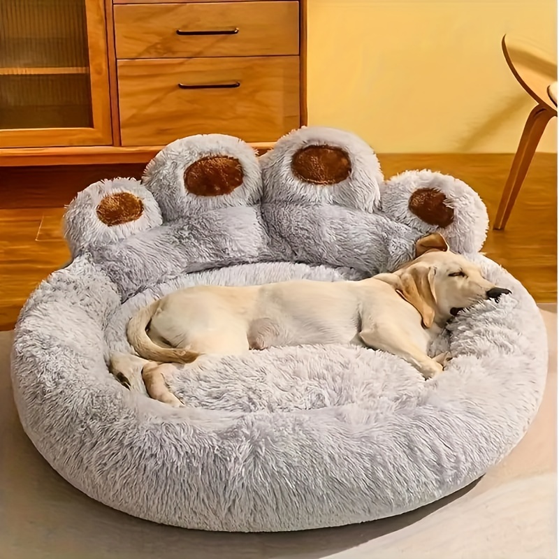 deluxe   plush pet bed ultra soft   fur round lounger for dogs cats warm and calming donut nest with anti slip bottom thick pp filling machine washable   small medium large breeds all year round Product details 10