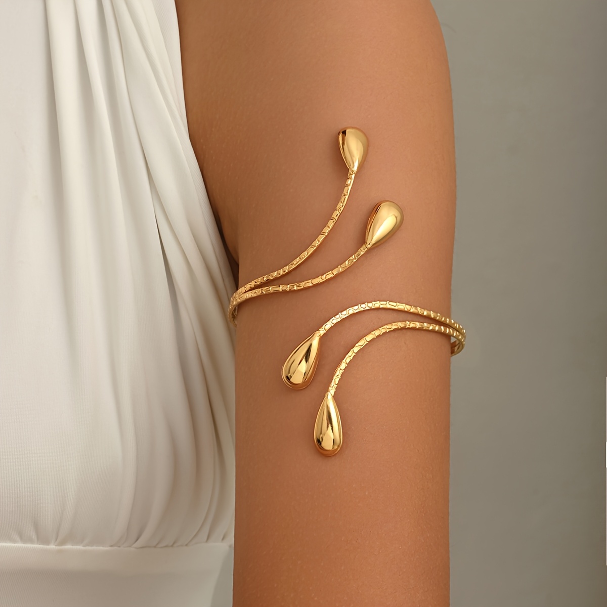 1pc Bohemian Beach Niche All-match Water Drop Open Bangle, Retro Unique Temperament Elegant Light Luxury Premium Adjustable Arm Cuff Bracelet