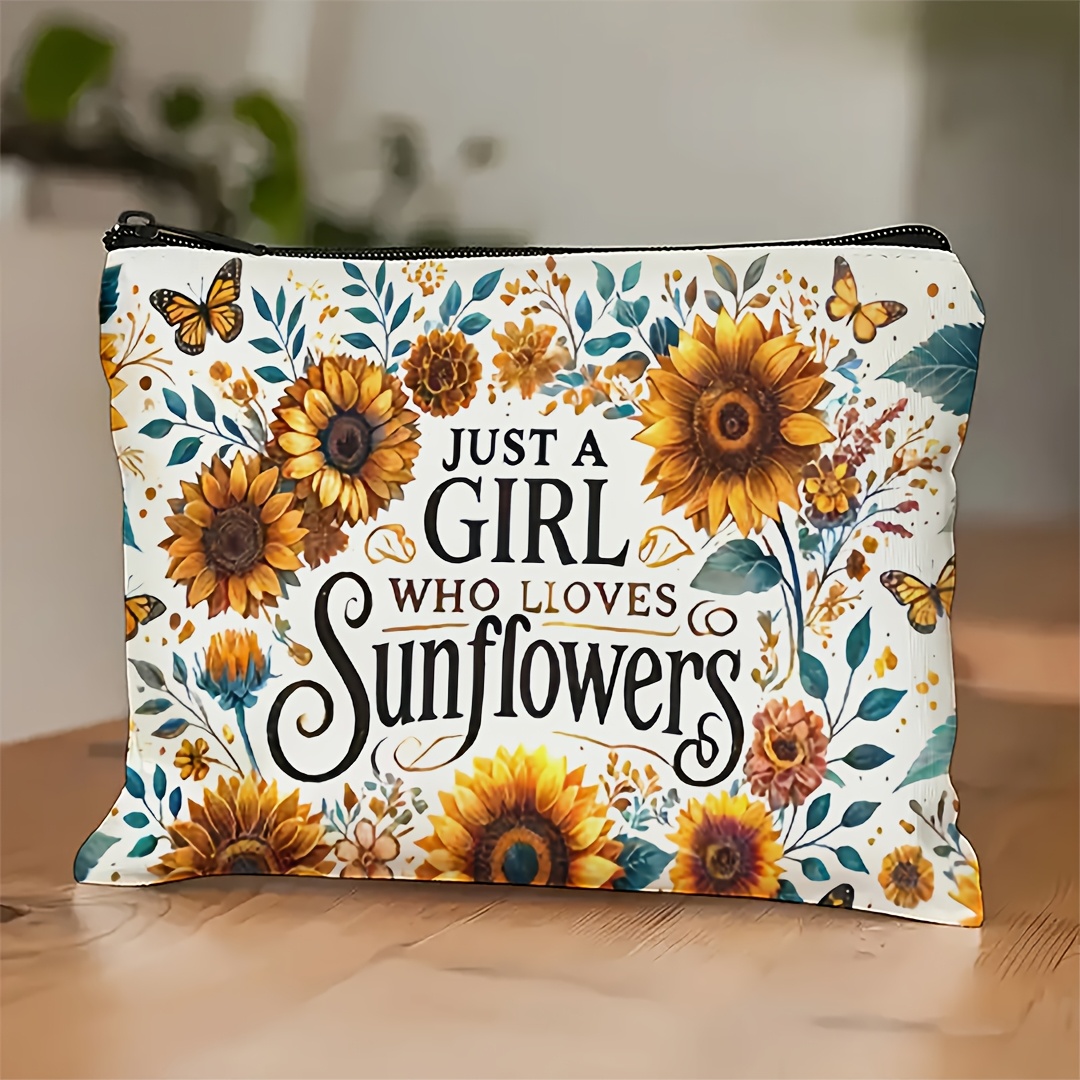 TEMU 1pc Of Vibrant Sunflower-themed Makeup Bag Designed For Sunflower Lovers. Used As Pouch, Portable Toiletry Bag, Or Beauty And Skincare Product