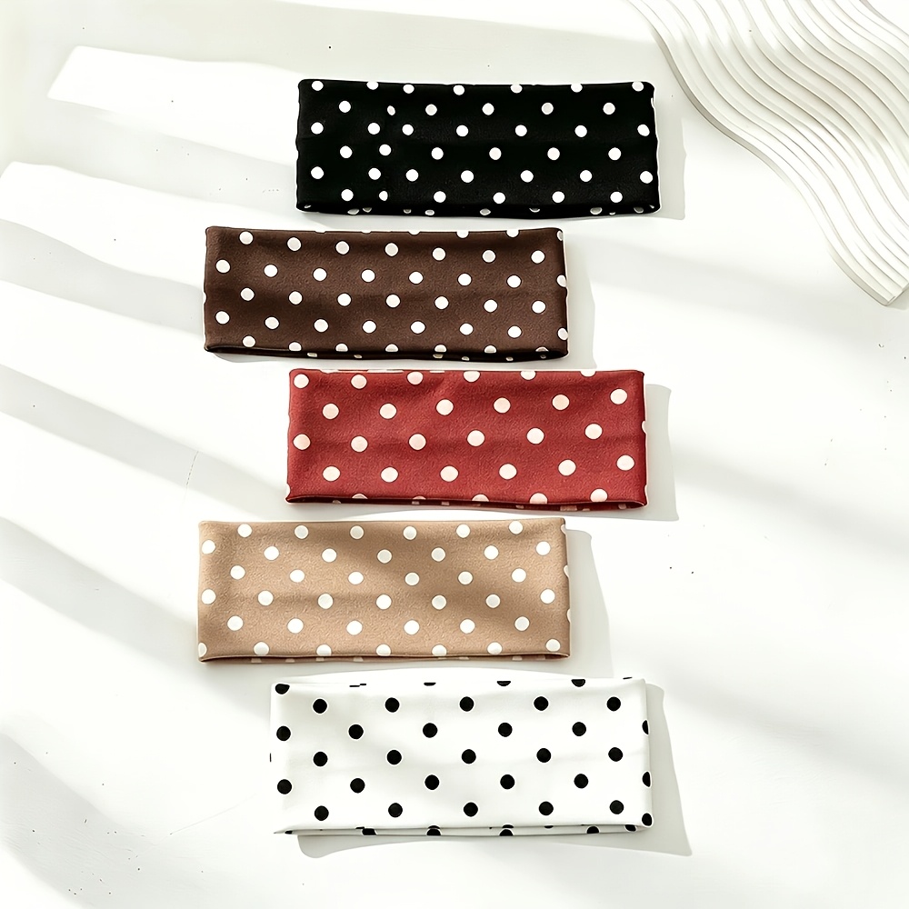 TEMU 5pcs Women's Non-slip Sweat-absorbent Yoga Headbands - Retro Polka Dot Headbands Suitable For Fitness, Outdoor Running, Makeup & Face Washing,